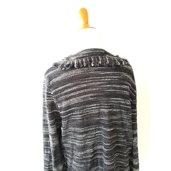 Nordstrom Studio 121 Fringe Trim Cardigan Black Clasp Close Medium - Picture 7 of 10